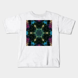 Mosaic Kaleidoscope Flower Green Black and Blue Kids T-Shirt